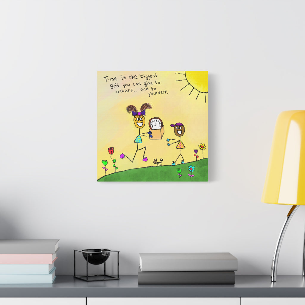 Inspirational Canvas Art "Time Is The Biggest Gift" — Whimsical Illustration
