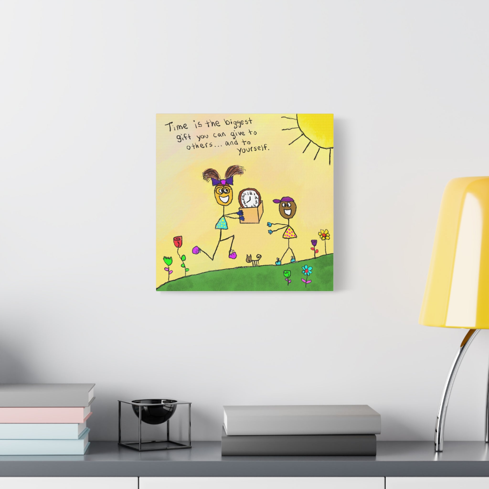 Inspirational Canvas Art "Time Is The Biggest Gift" — Whimsical Illustration