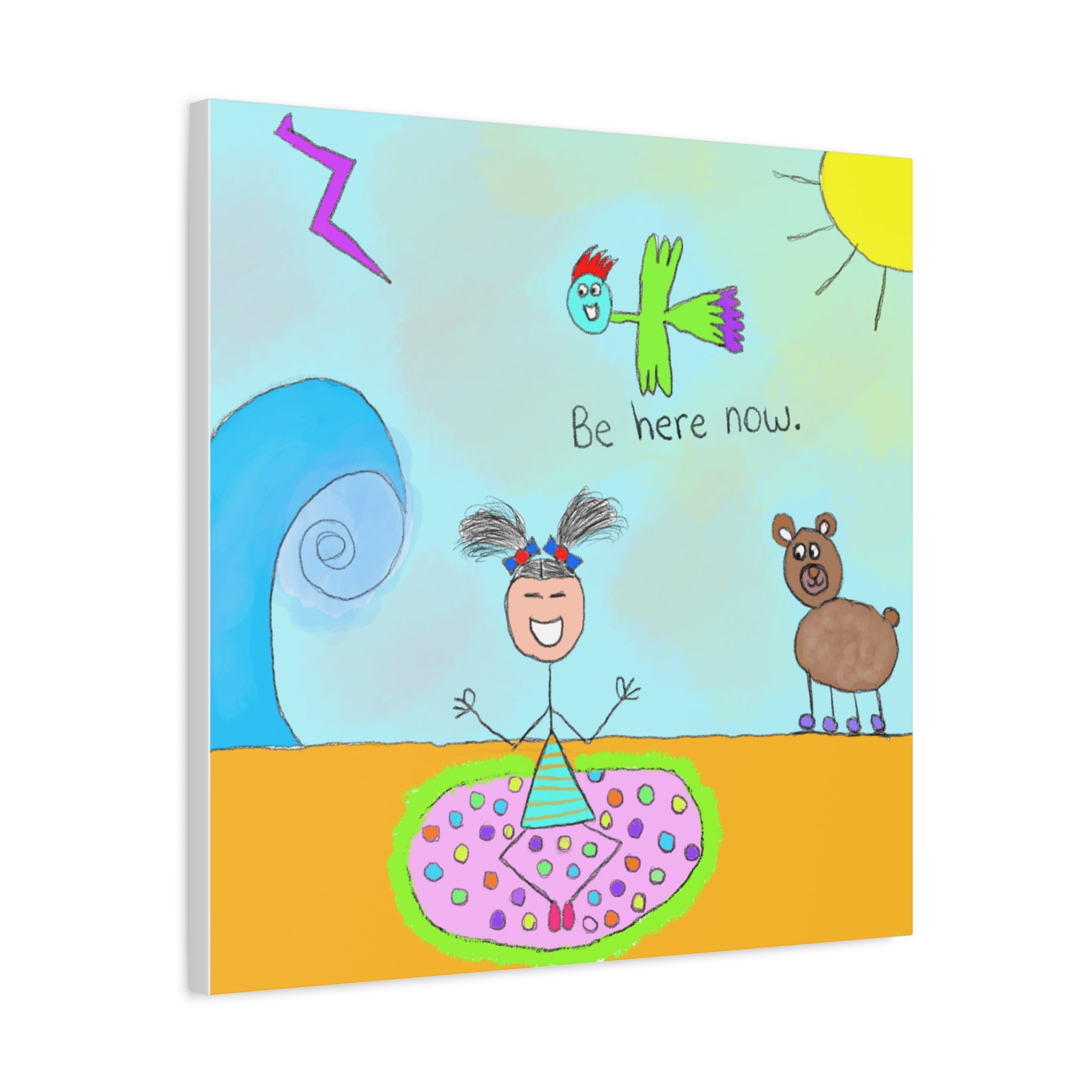 Inspirational Canvas Art "Be Here Now" — Whimsical Illustration