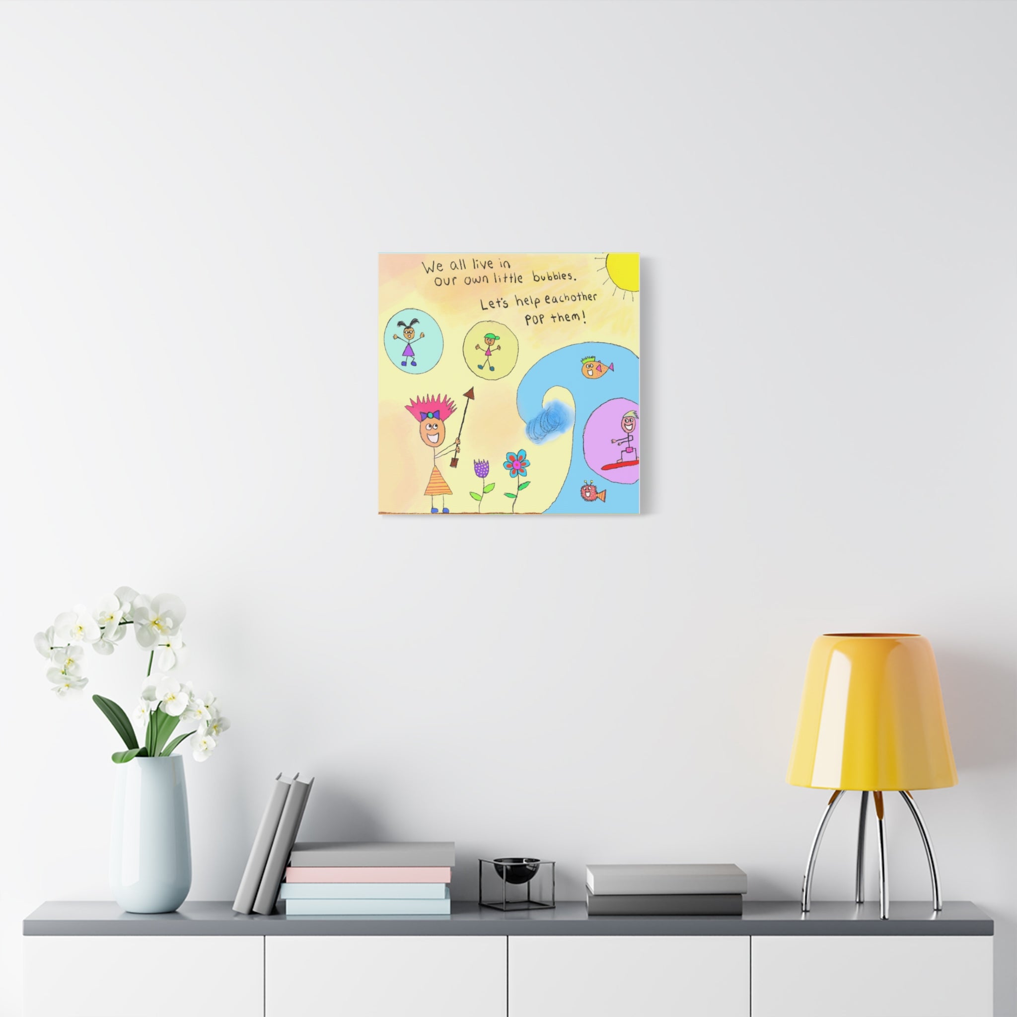 Inspirational Canvas Art "Popping Bubbles" — Whimsical Illustration