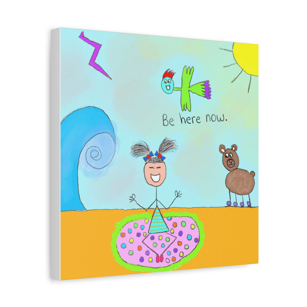 Inspirational Canvas Art "Be Here Now" — Whimsical Illustration