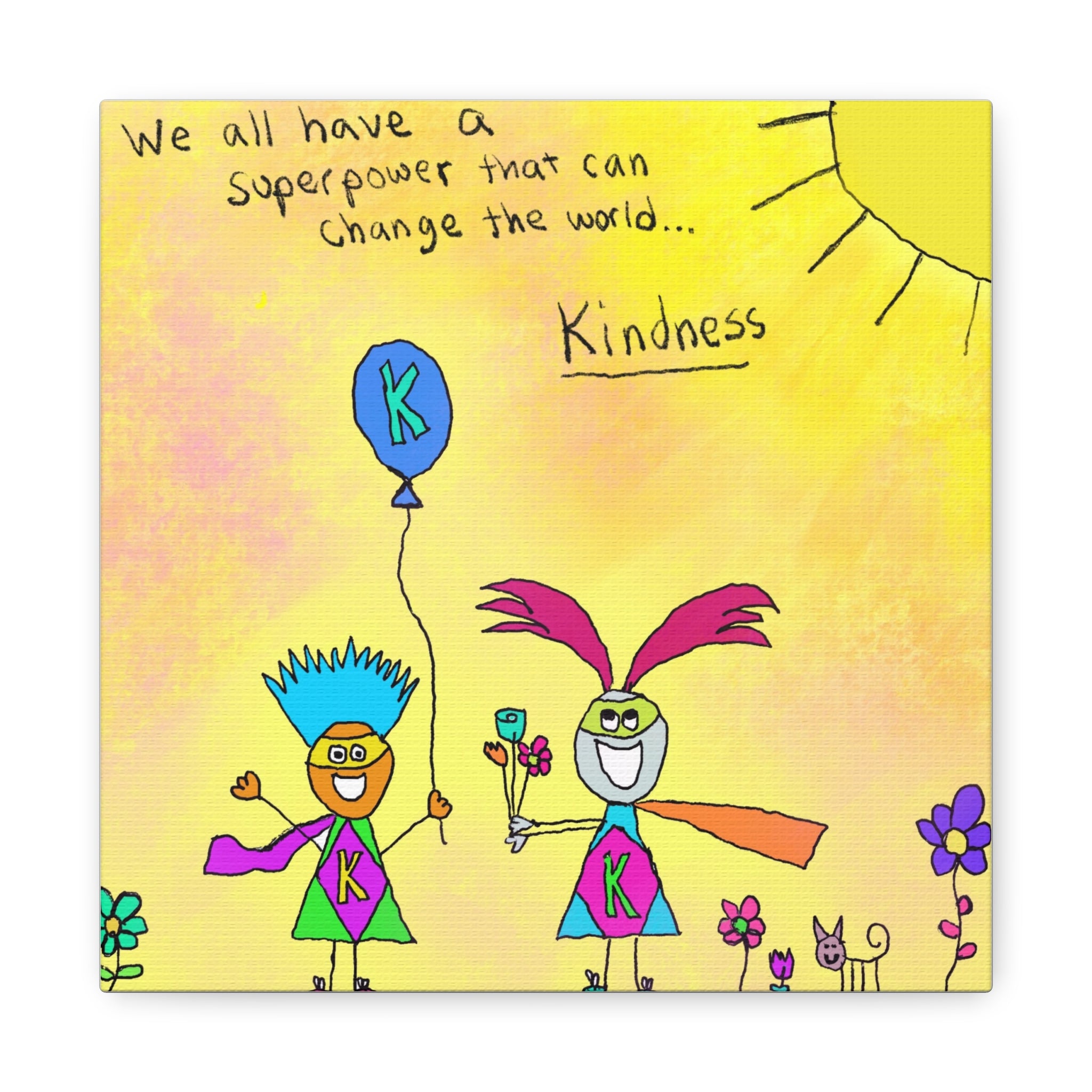 Inspirational Canvas Art "Kindness Superhero" — Whimsical Illustration