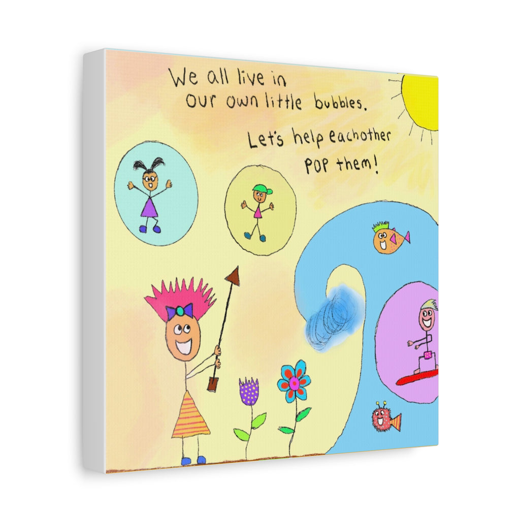 Inspirational Canvas Art "Popping Bubbles" — Whimsical Illustration