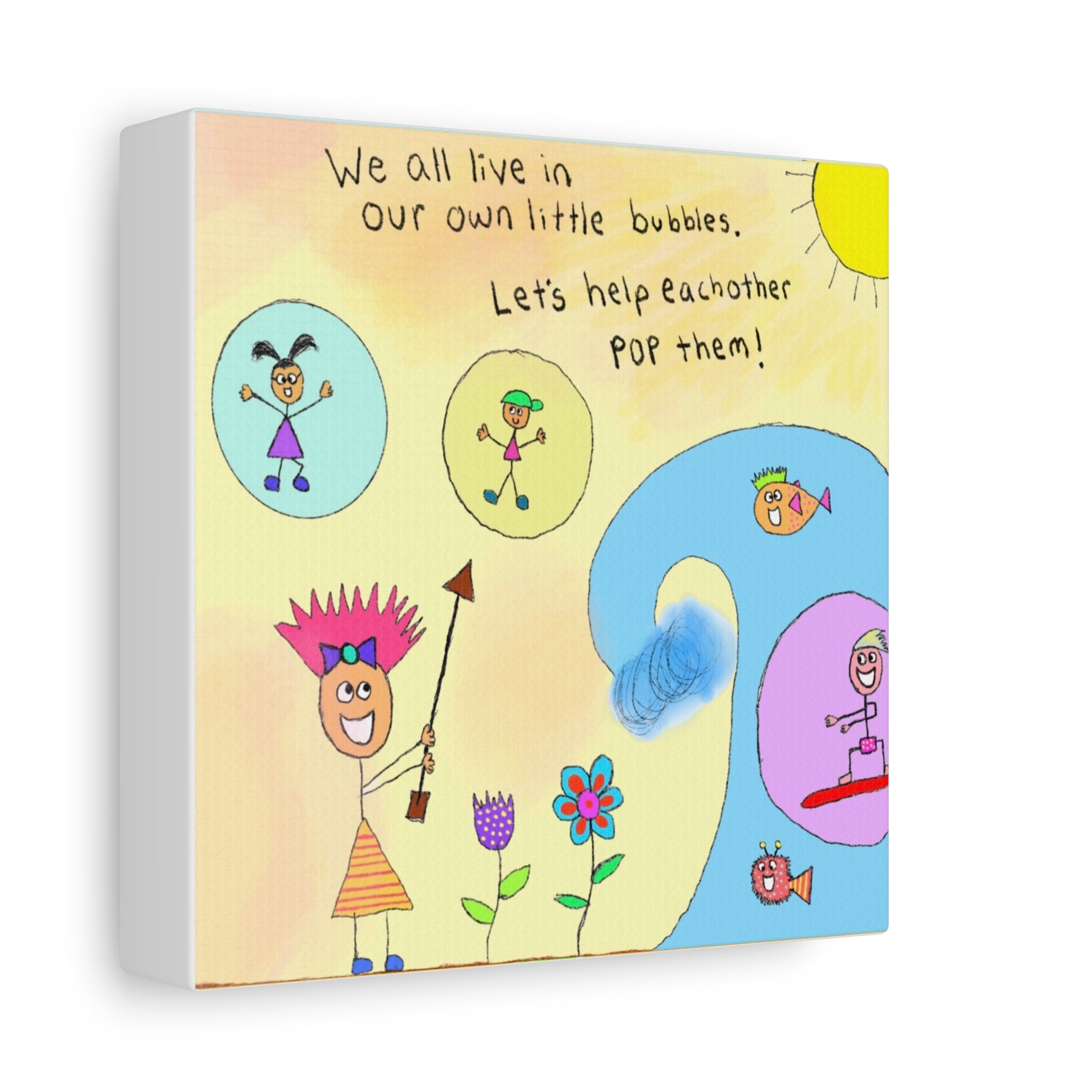 Inspirational Canvas Art "Popping Bubbles" — Whimsical Illustration