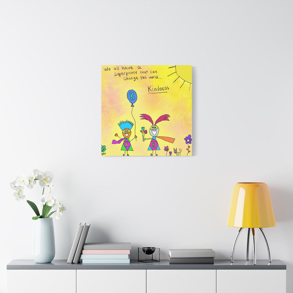 Inspirational Canvas Art "Kindness Superhero" — Whimsical Illustration