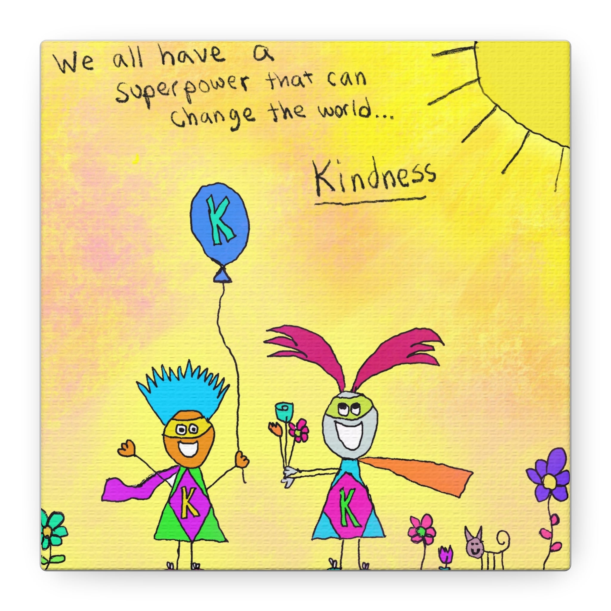 Inspirational Canvas Art "Kindness Superhero" — Whimsical Illustration