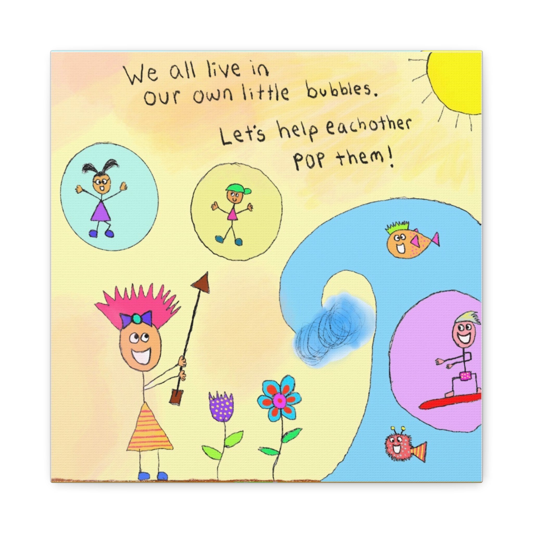 Inspirational Canvas Art "Popping Bubbles" — Whimsical Illustration