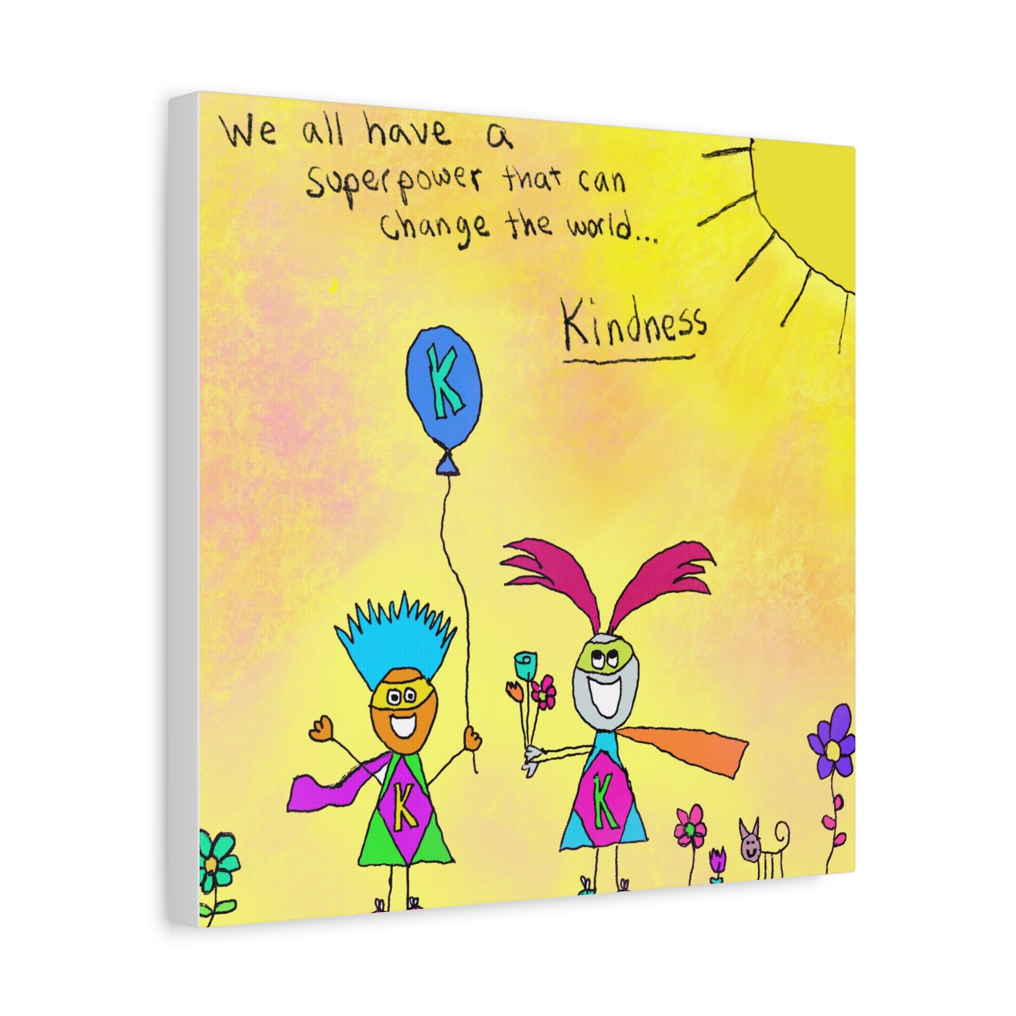 Inspirational Canvas Art "Kindness Superhero" — Whimsical Illustration