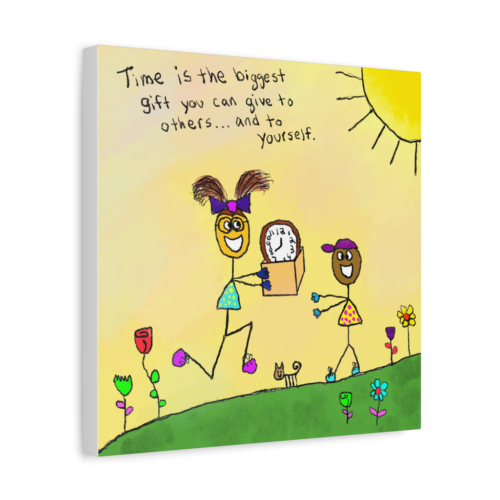 Inspirational Canvas Art "Time Is The Biggest Gift" — Whimsical Illustration