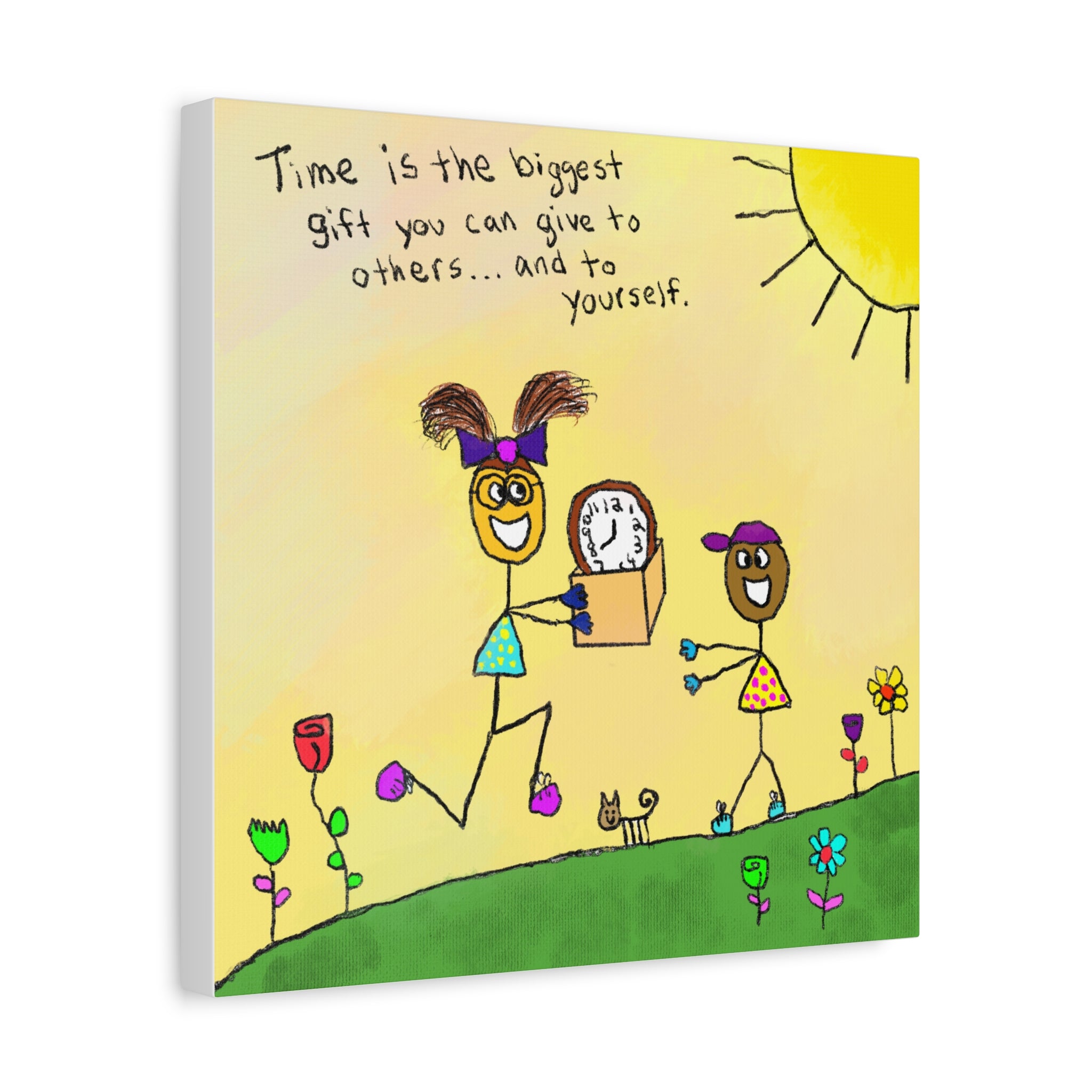 Inspirational Canvas Art "Time Is The Biggest Gift" — Whimsical Illustration