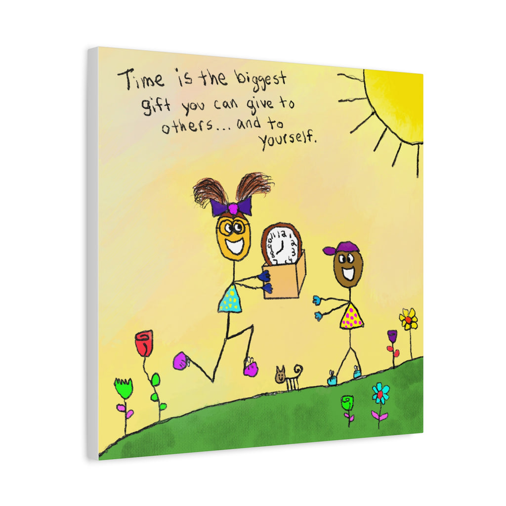 Inspirational Canvas Art "Time Is The Biggest Gift" — Whimsical Illustration