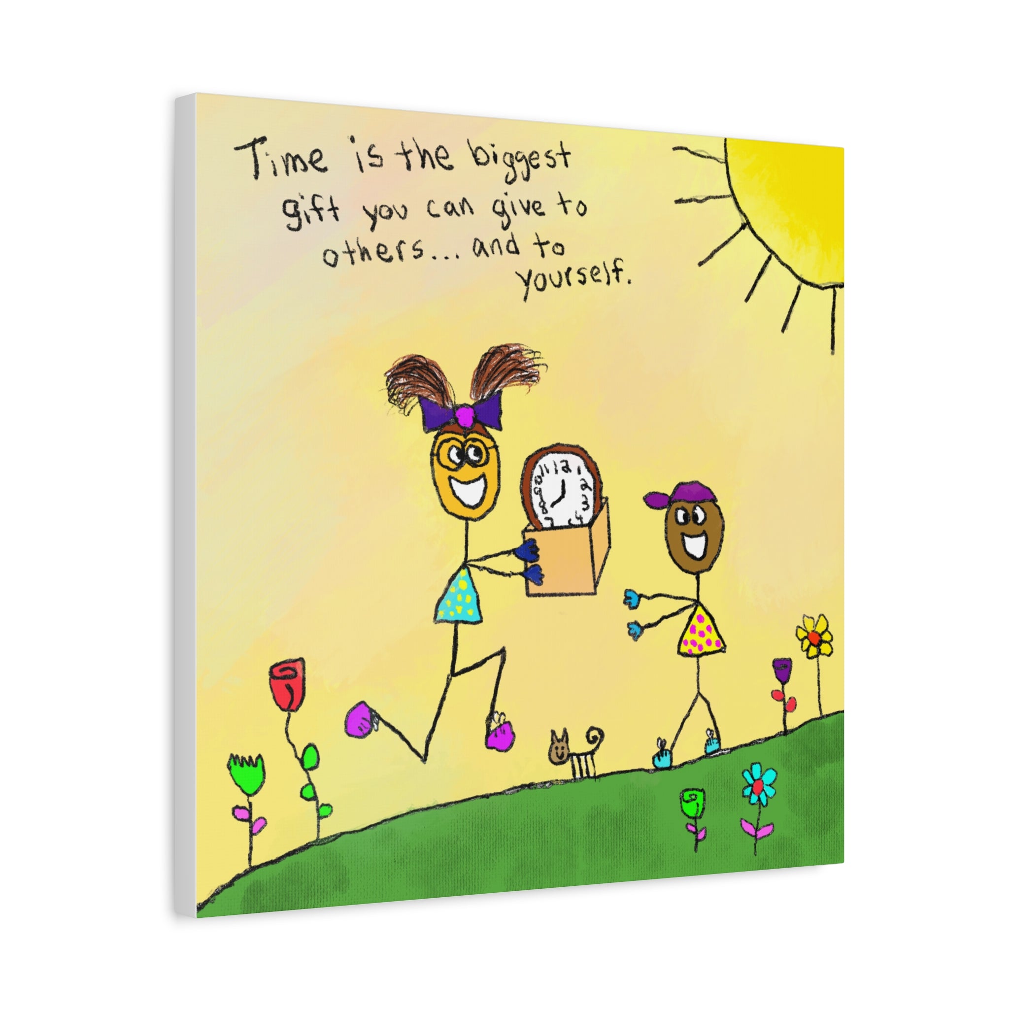 Inspirational Canvas Art "Time Is The Biggest Gift" — Whimsical Illustration