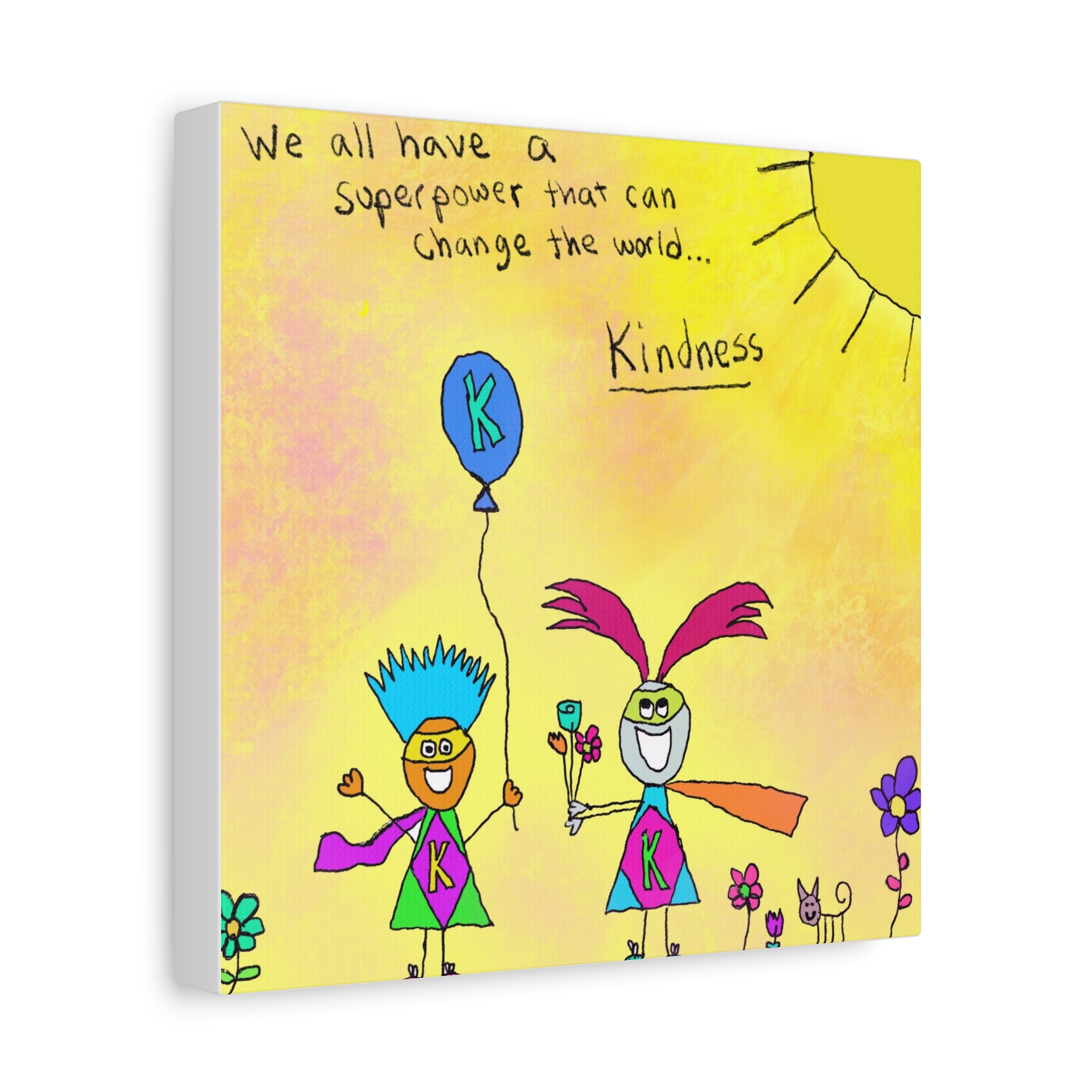 Inspirational Canvas Art "Kindness Superhero" — Whimsical Illustration