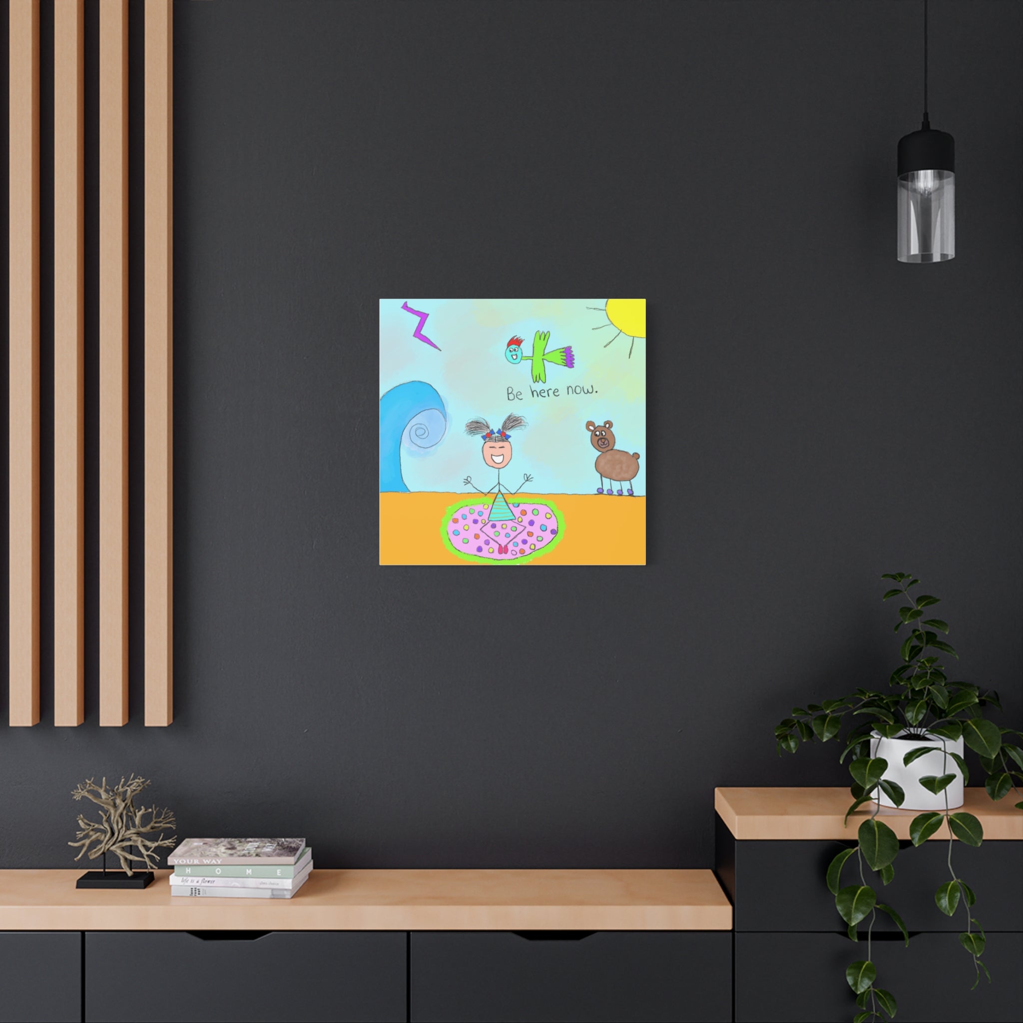 Inspirational Canvas Art "Be Here Now" — Whimsical Illustration