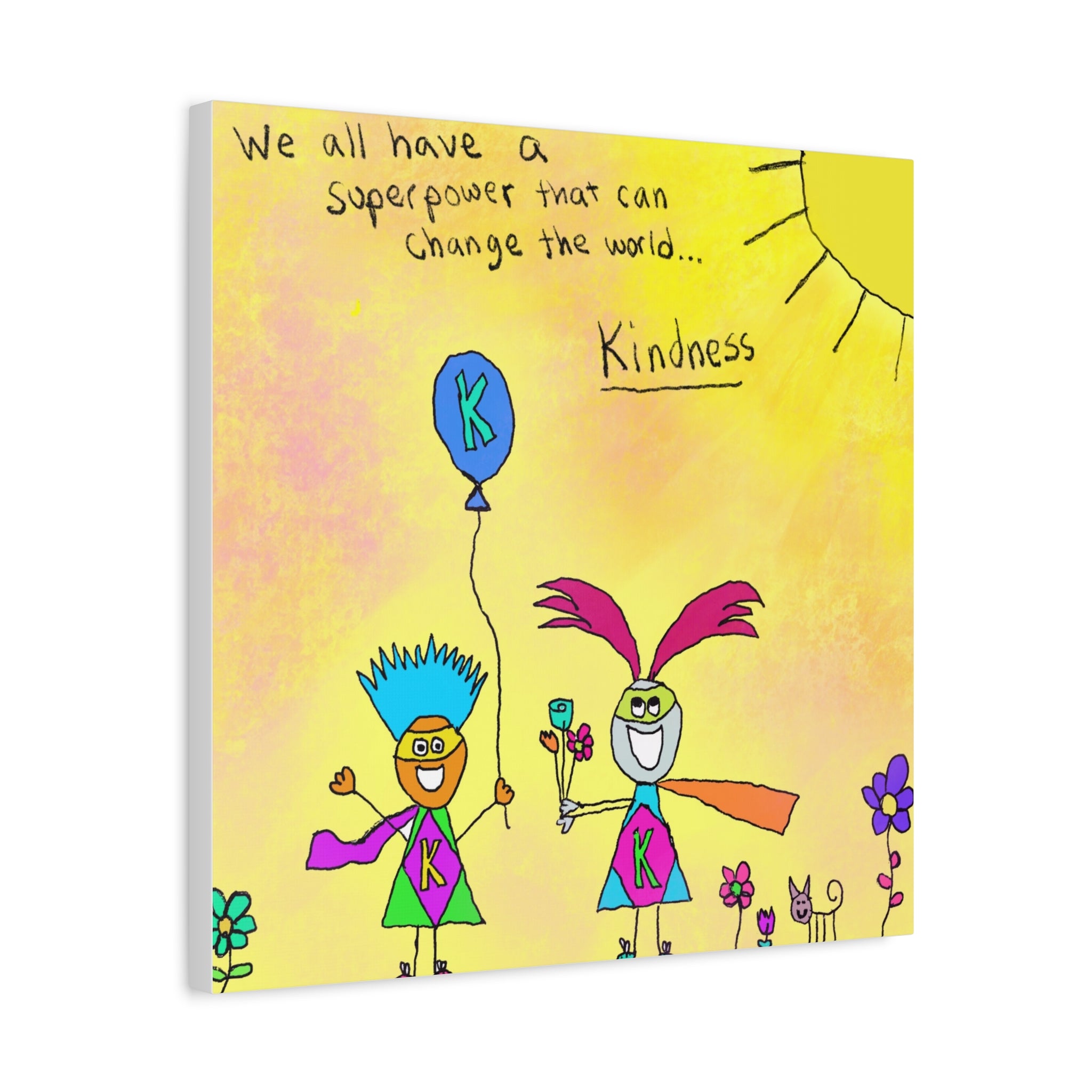 Inspirational Canvas Art "Kindness Superhero" — Whimsical Illustration