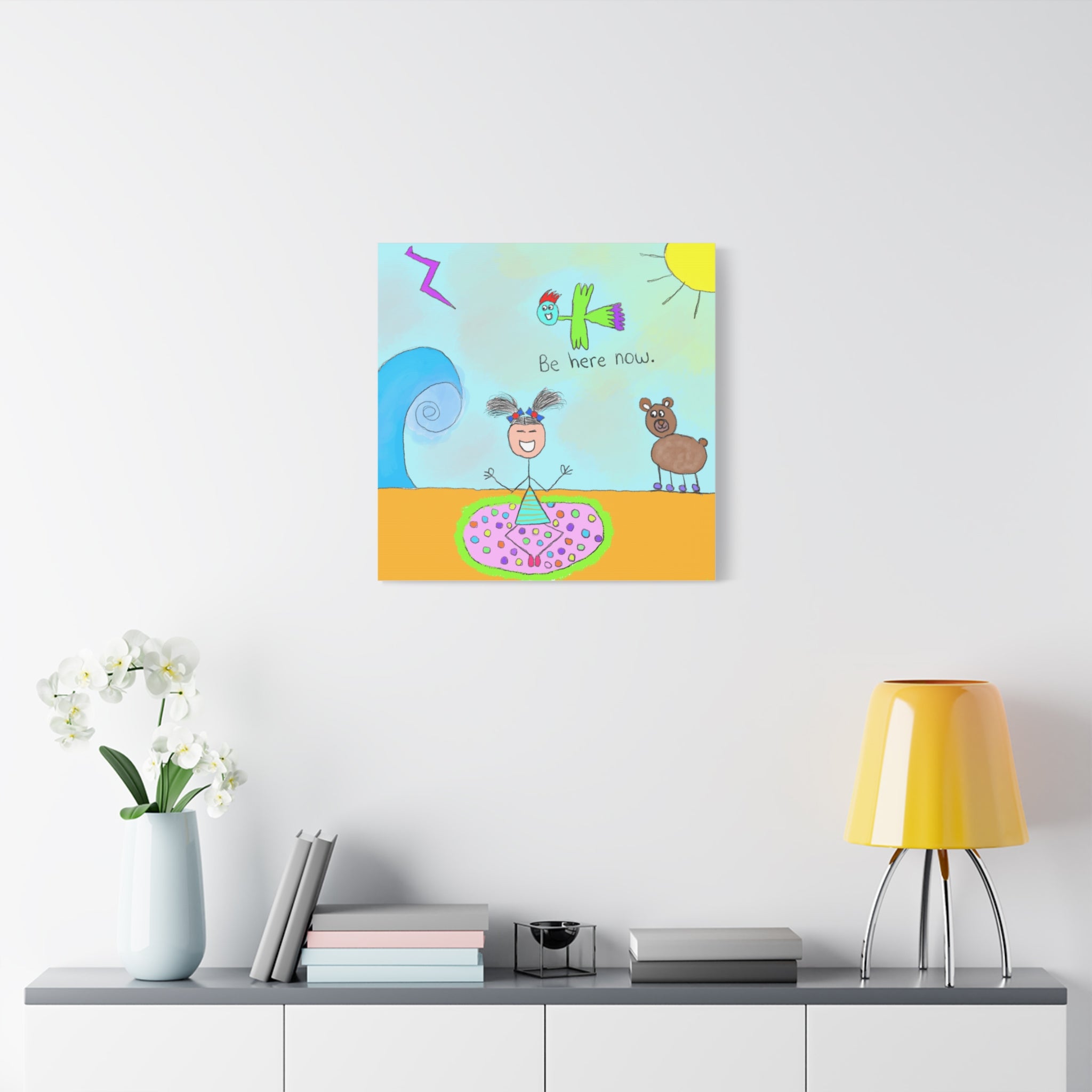 Inspirational Canvas Art "Be Here Now" — Whimsical Illustration