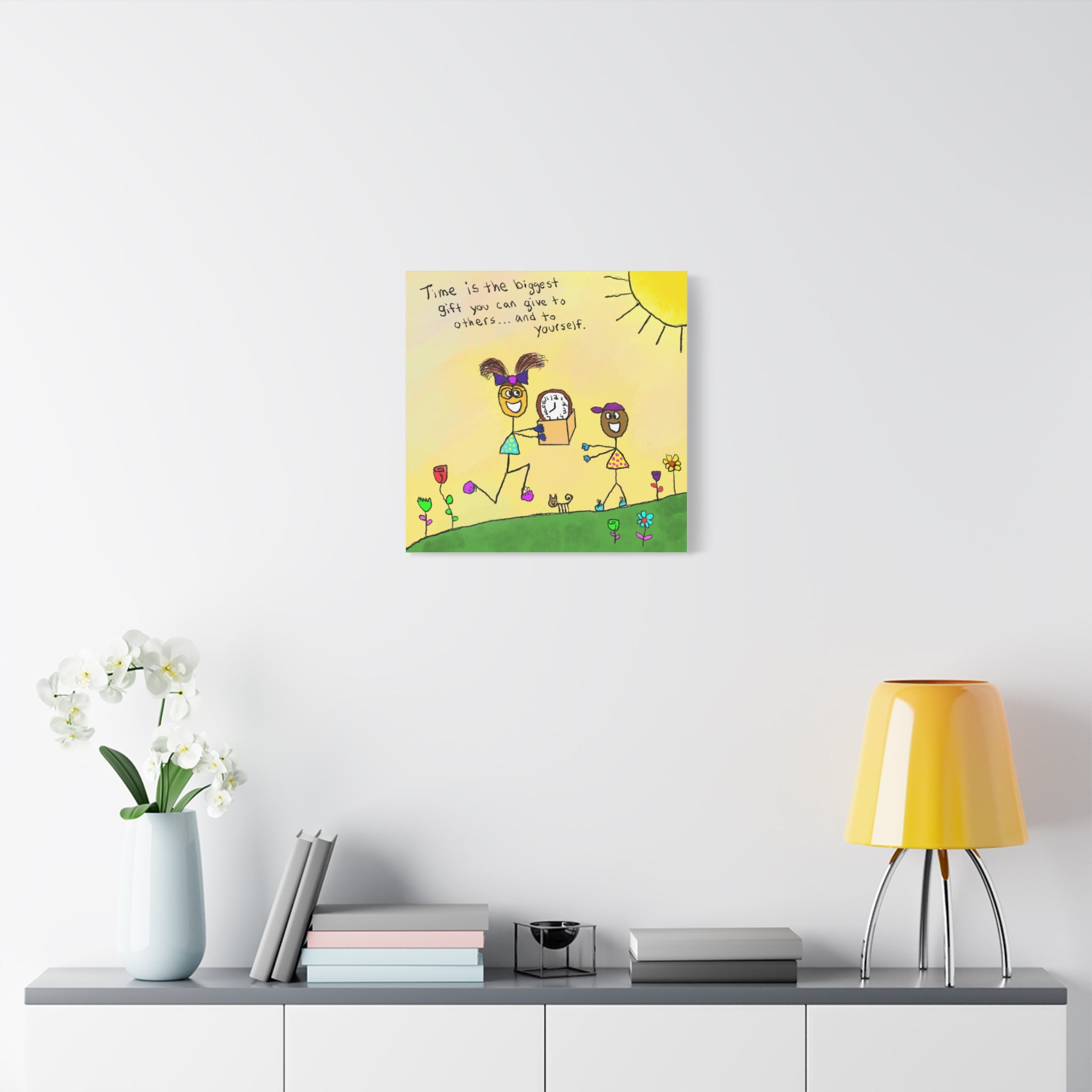 Inspirational Canvas Art "Time Is The Biggest Gift" — Whimsical Illustration
