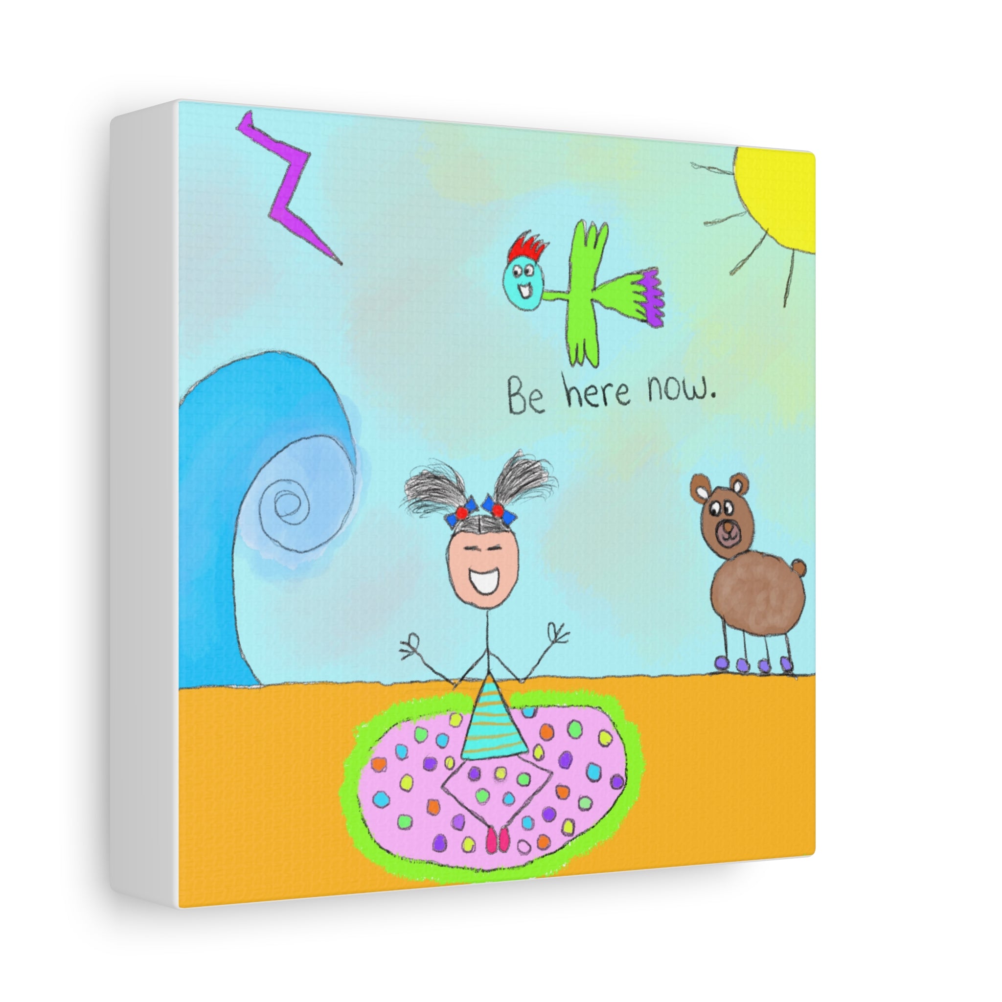 Inspirational Canvas Art "Be Here Now" — Whimsical Illustration