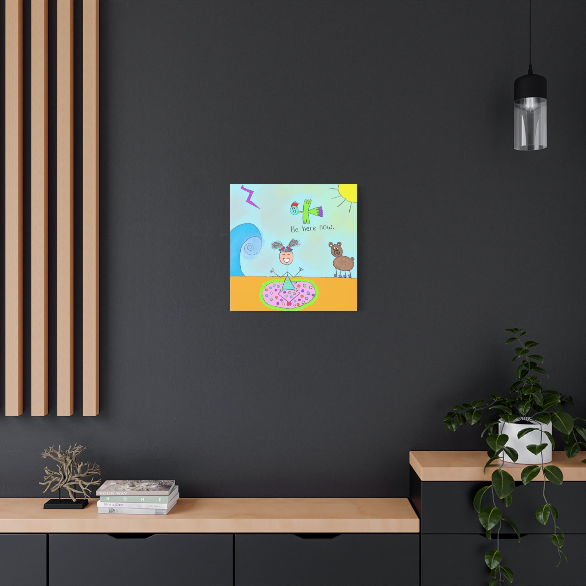 Inspirational Canvas Art "Be Here Now" — Whimsical Illustration
