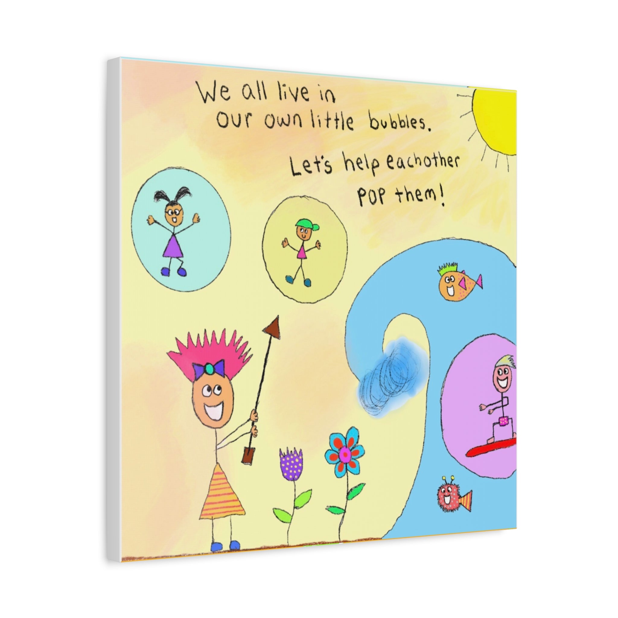 Inspirational Canvas Art "Popping Bubbles" — Whimsical Illustration