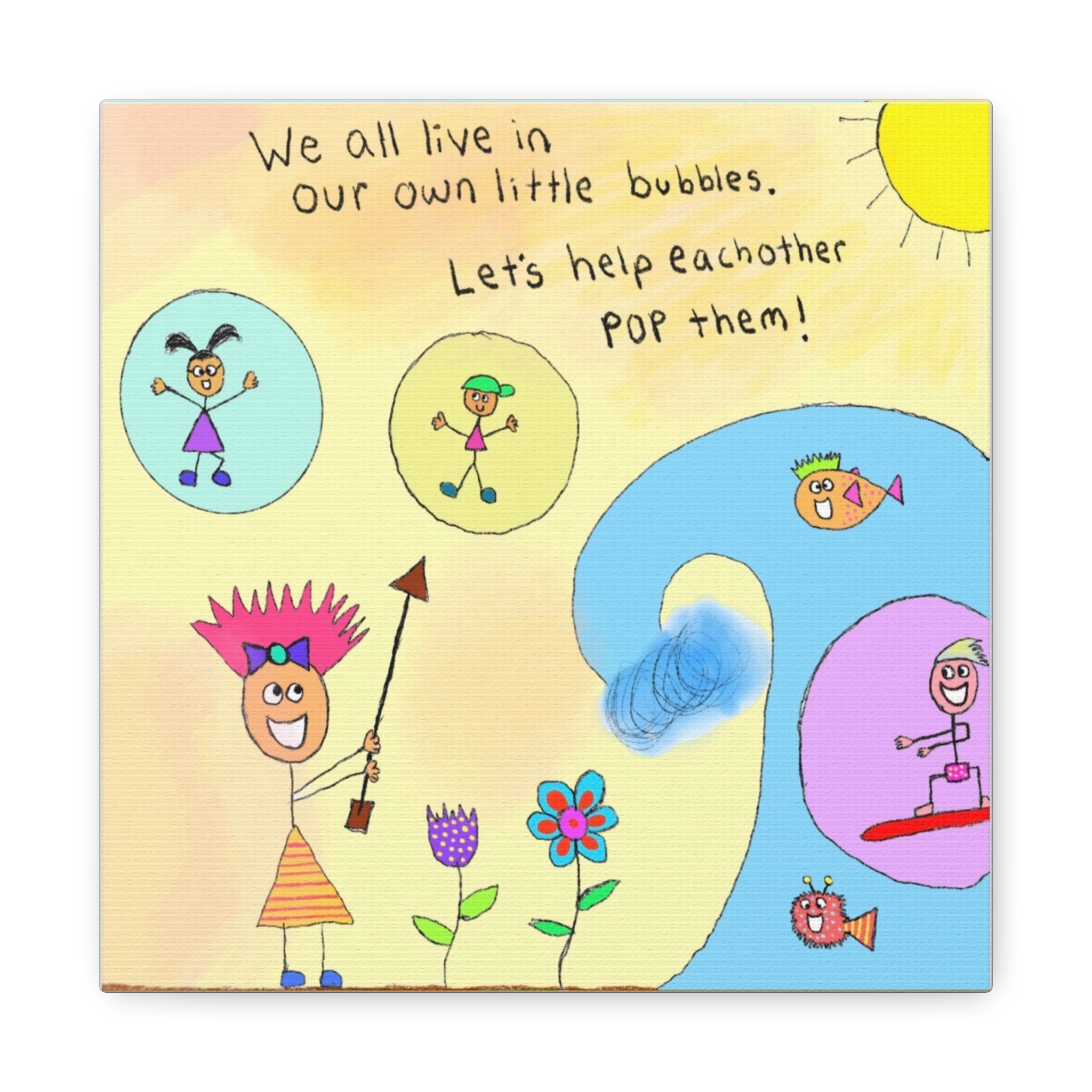 Inspirational Canvas Art "Popping Bubbles" — Whimsical Illustration