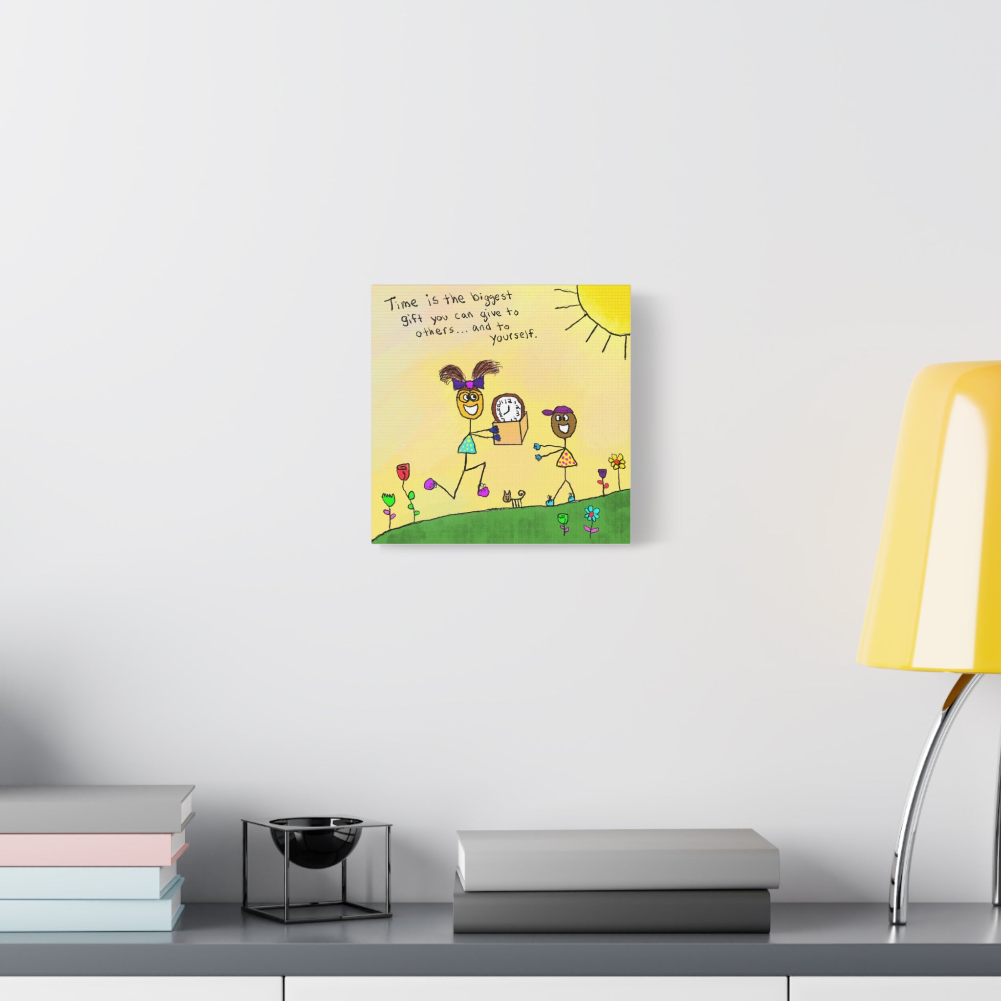 Inspirational Canvas Art "Time Is The Biggest Gift" — Whimsical Illustration