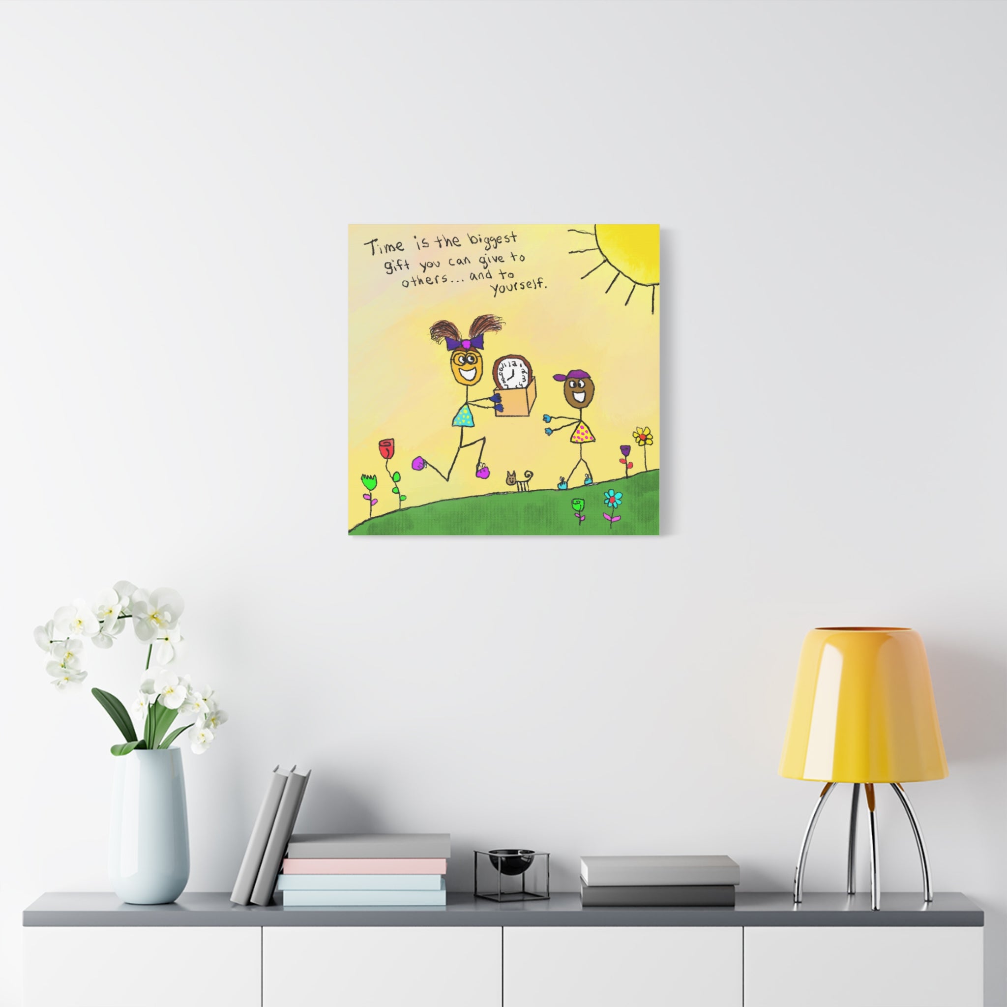 Inspirational Canvas Art "Time Is The Biggest Gift" — Whimsical Illustration