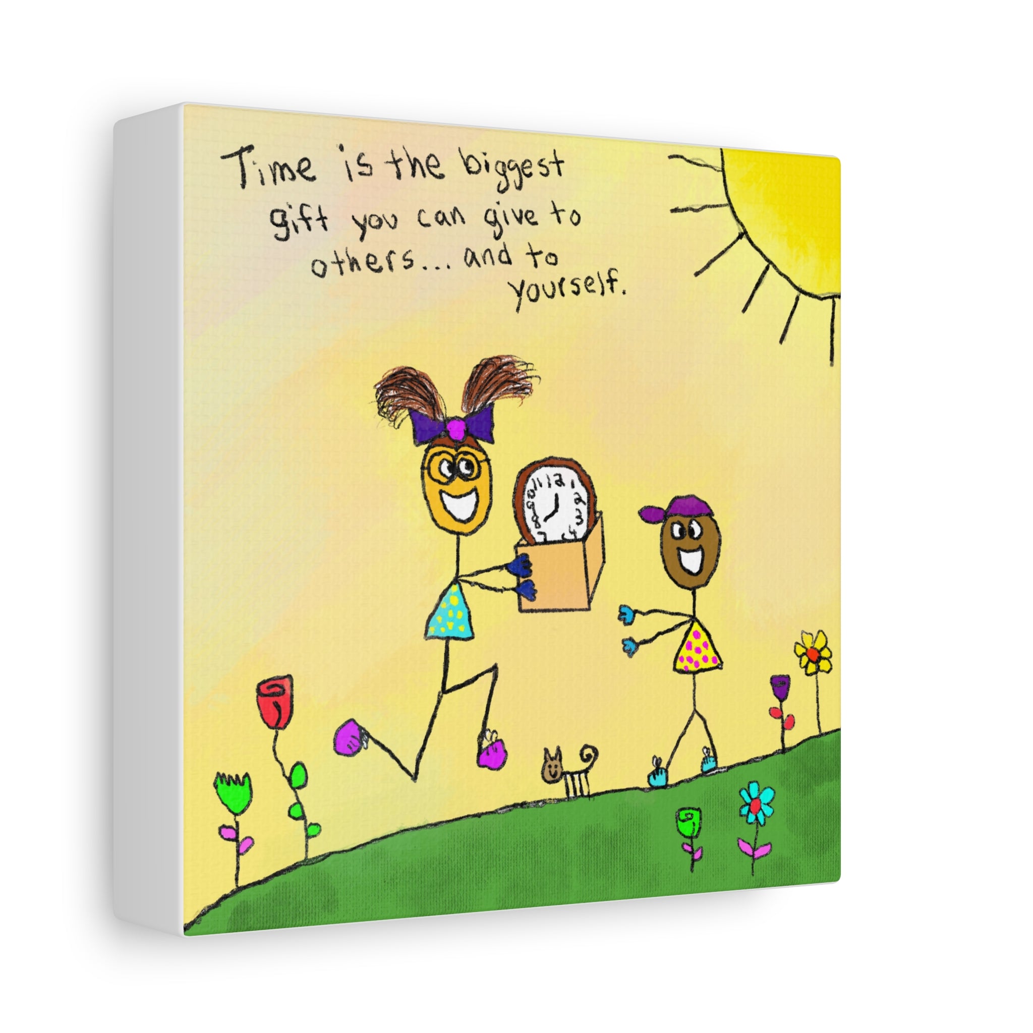 Inspirational Canvas Art "Time Is The Biggest Gift" — Whimsical Illustration
