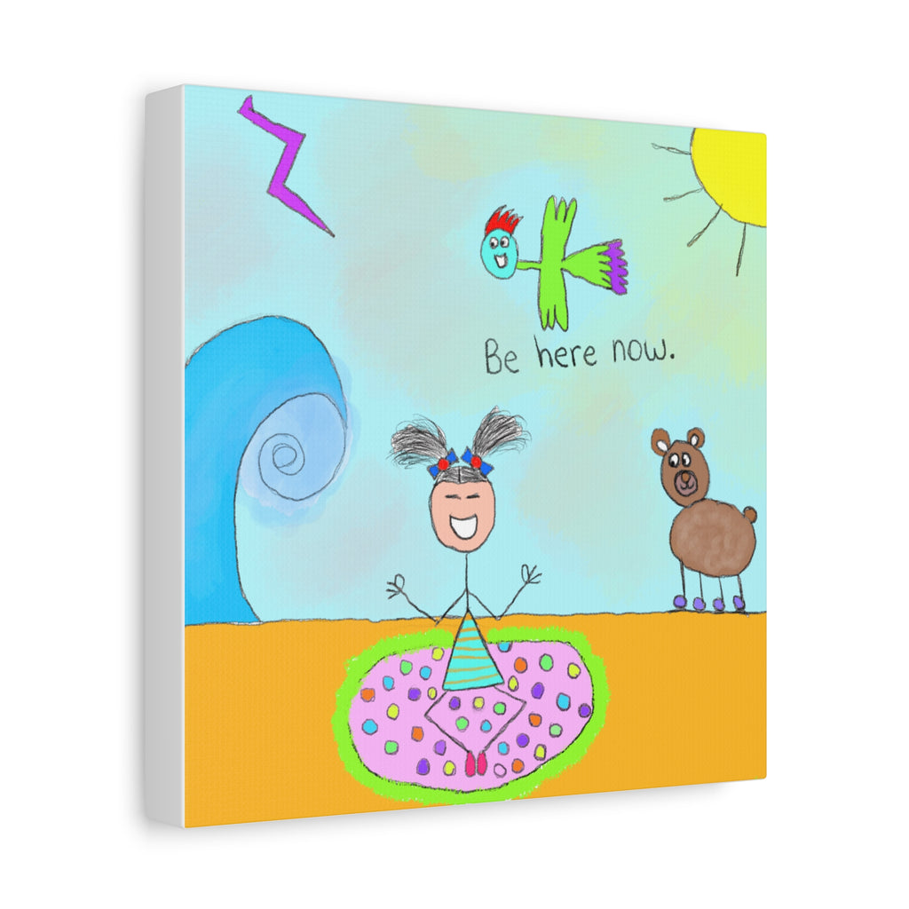 Inspirational Canvas Art "Be Here Now" — Whimsical Illustration