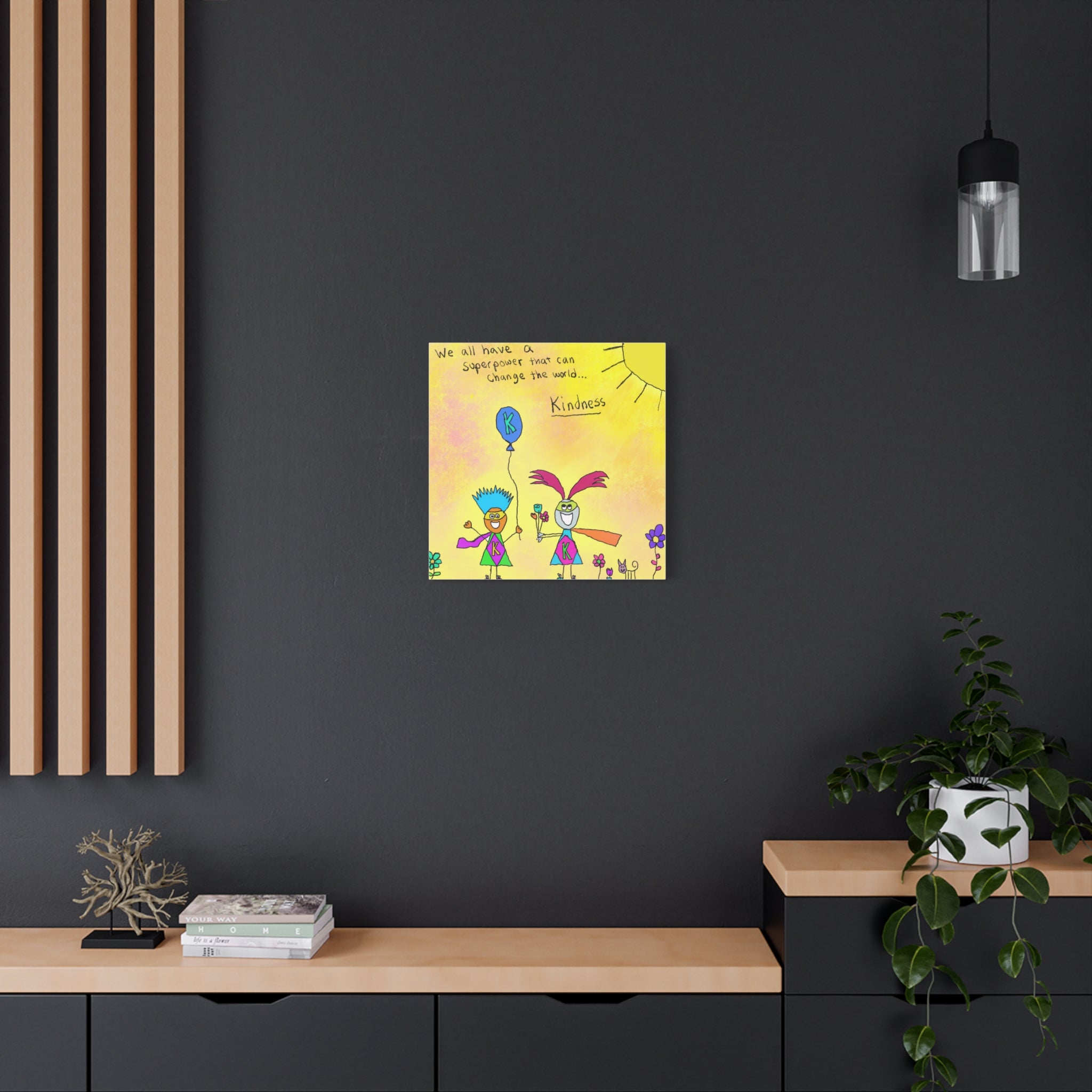 Inspirational Canvas Art "Kindness Superhero" — Whimsical Illustration