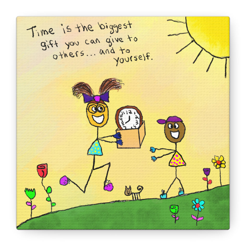 Inspirational Canvas Art "Time Is The Biggest Gift" — Whimsical Illustration