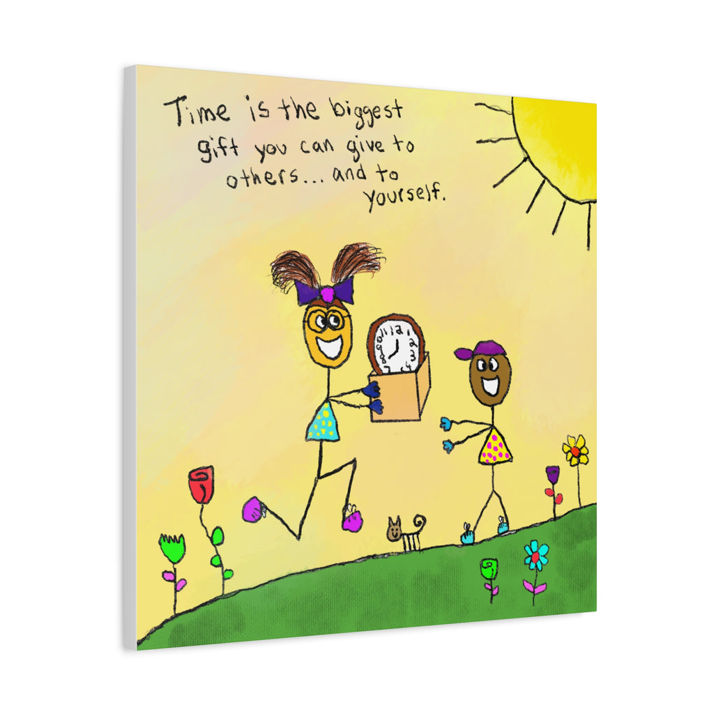 Inspirational Canvas Art "Time Is The Biggest Gift" — Whimsical Illustration