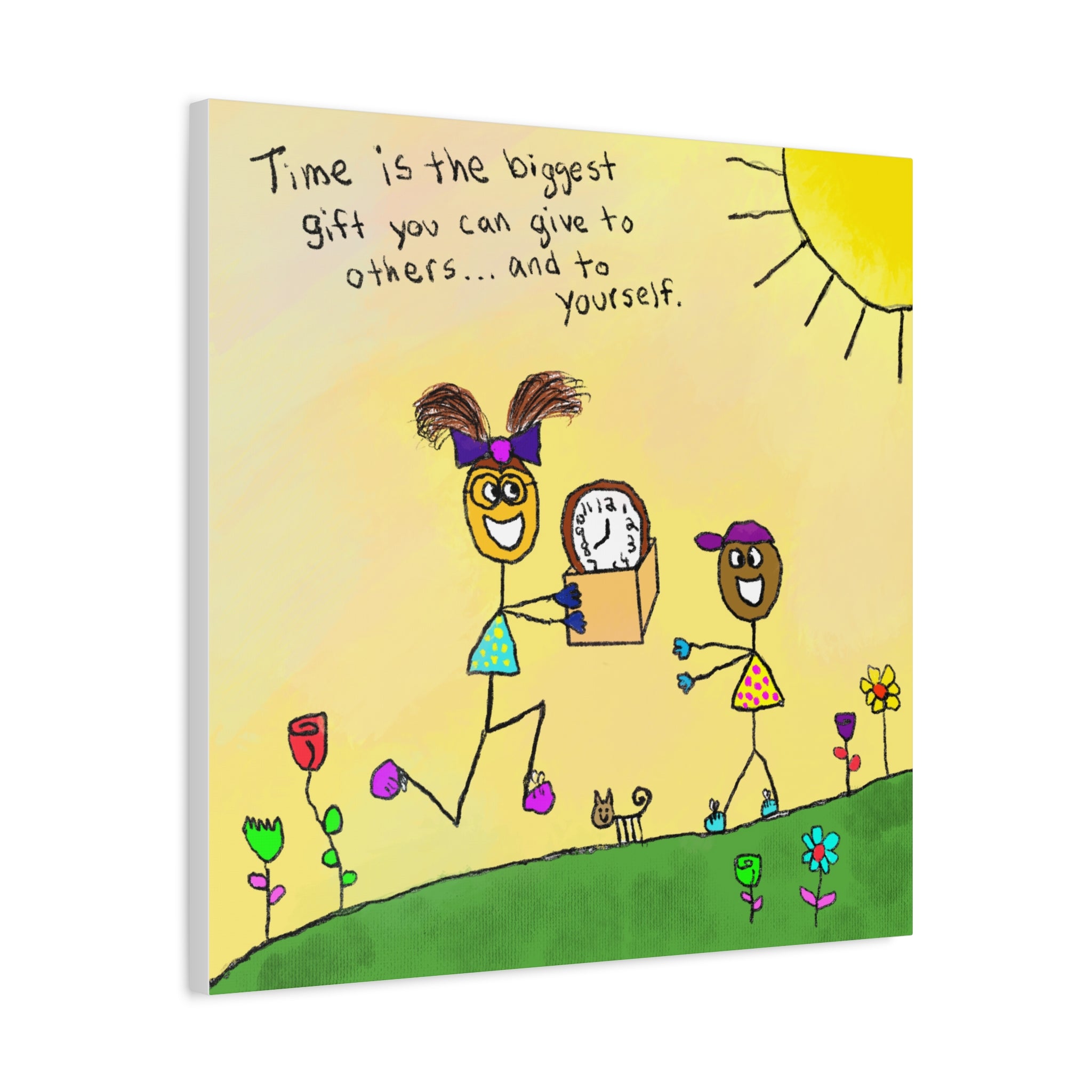 Inspirational Canvas Art "Time Is The Biggest Gift" — Whimsical Illustration