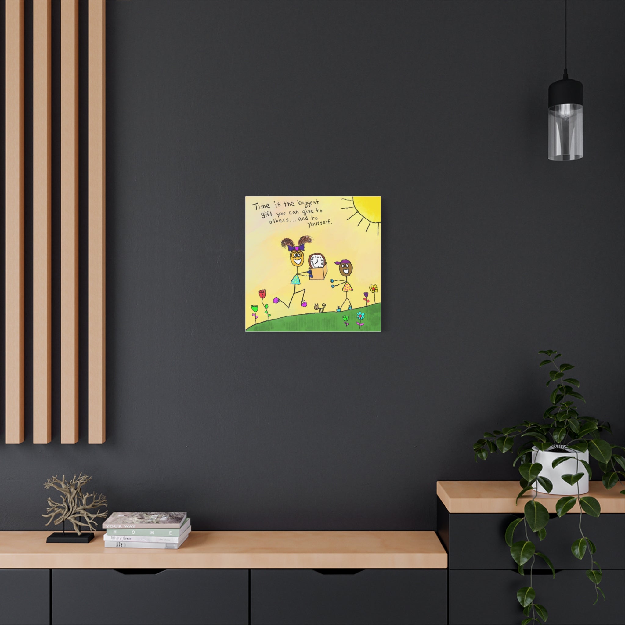 Inspirational Canvas Art "Time Is The Biggest Gift" — Whimsical Illustration
