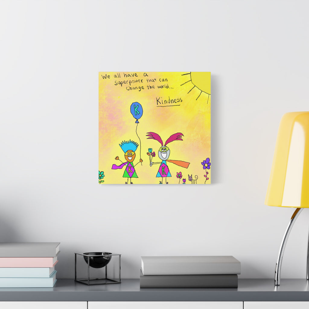 Inspirational Canvas Art "Kindness Superhero" — Whimsical Illustration