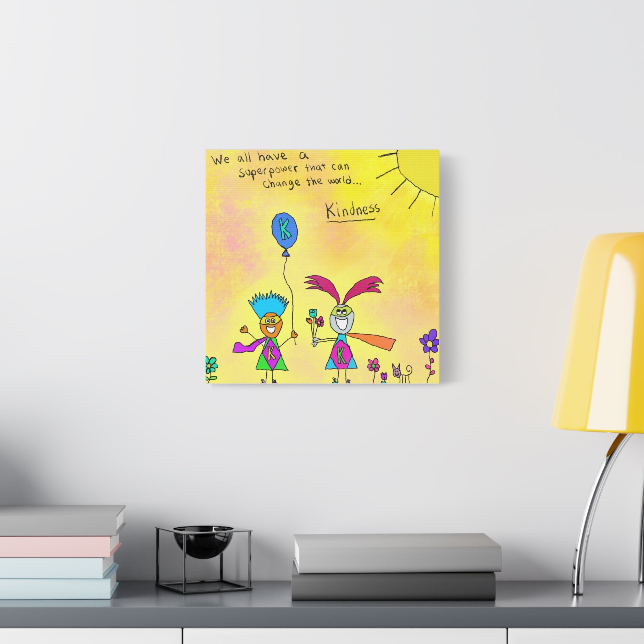Inspirational Canvas Art "Kindness Superhero" — Whimsical Illustration
