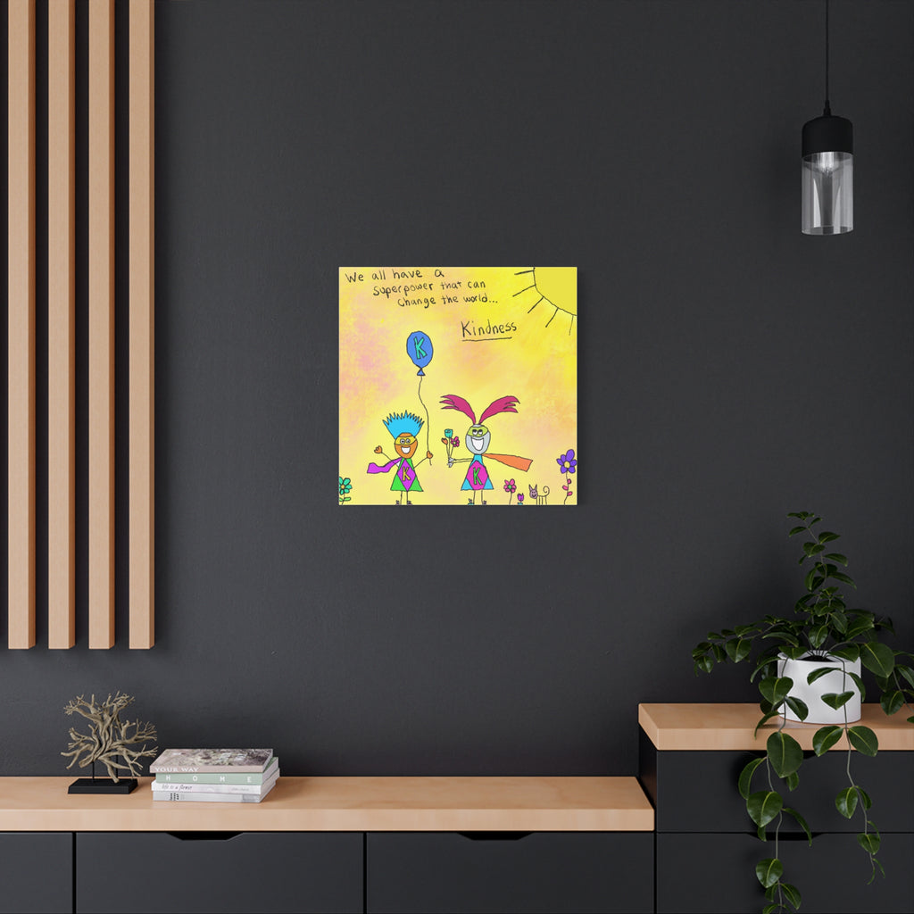 Inspirational Canvas Art "Kindness Superhero" — Whimsical Illustration