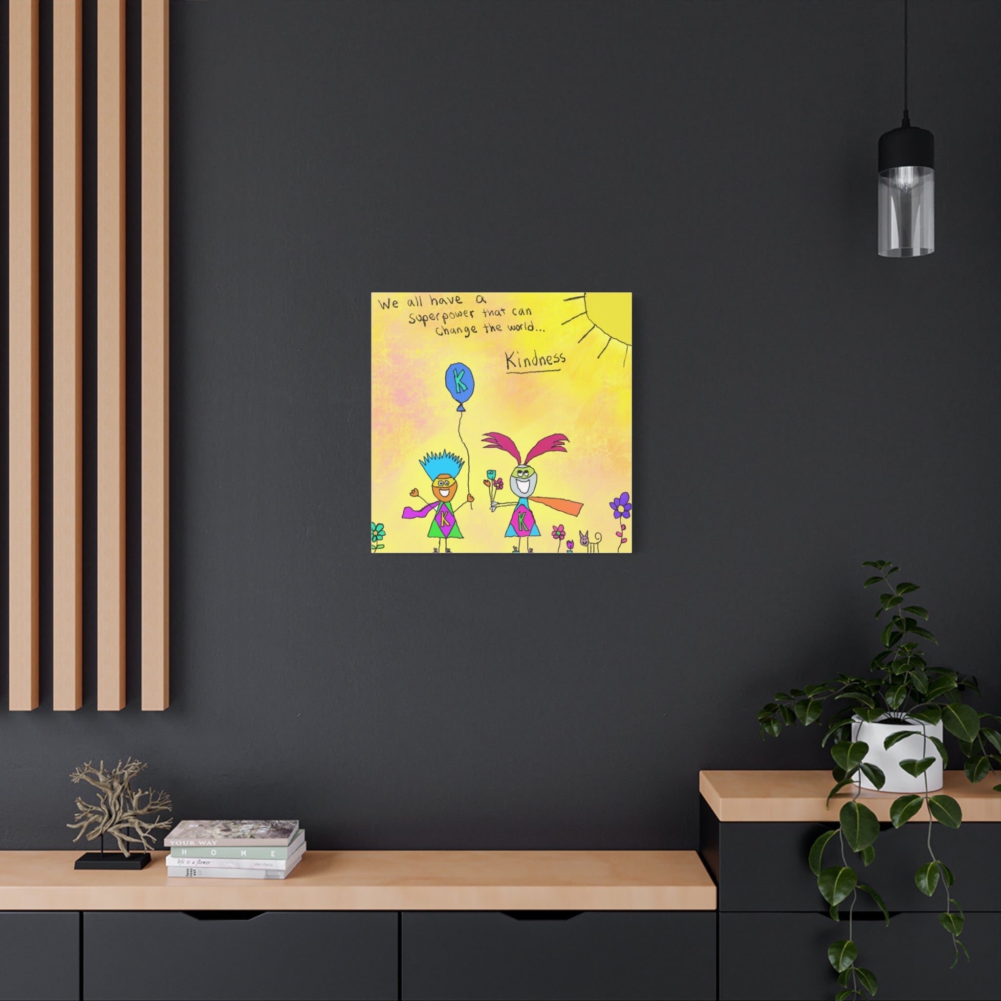 Inspirational Canvas Art "Kindness Superhero" — Whimsical Illustration