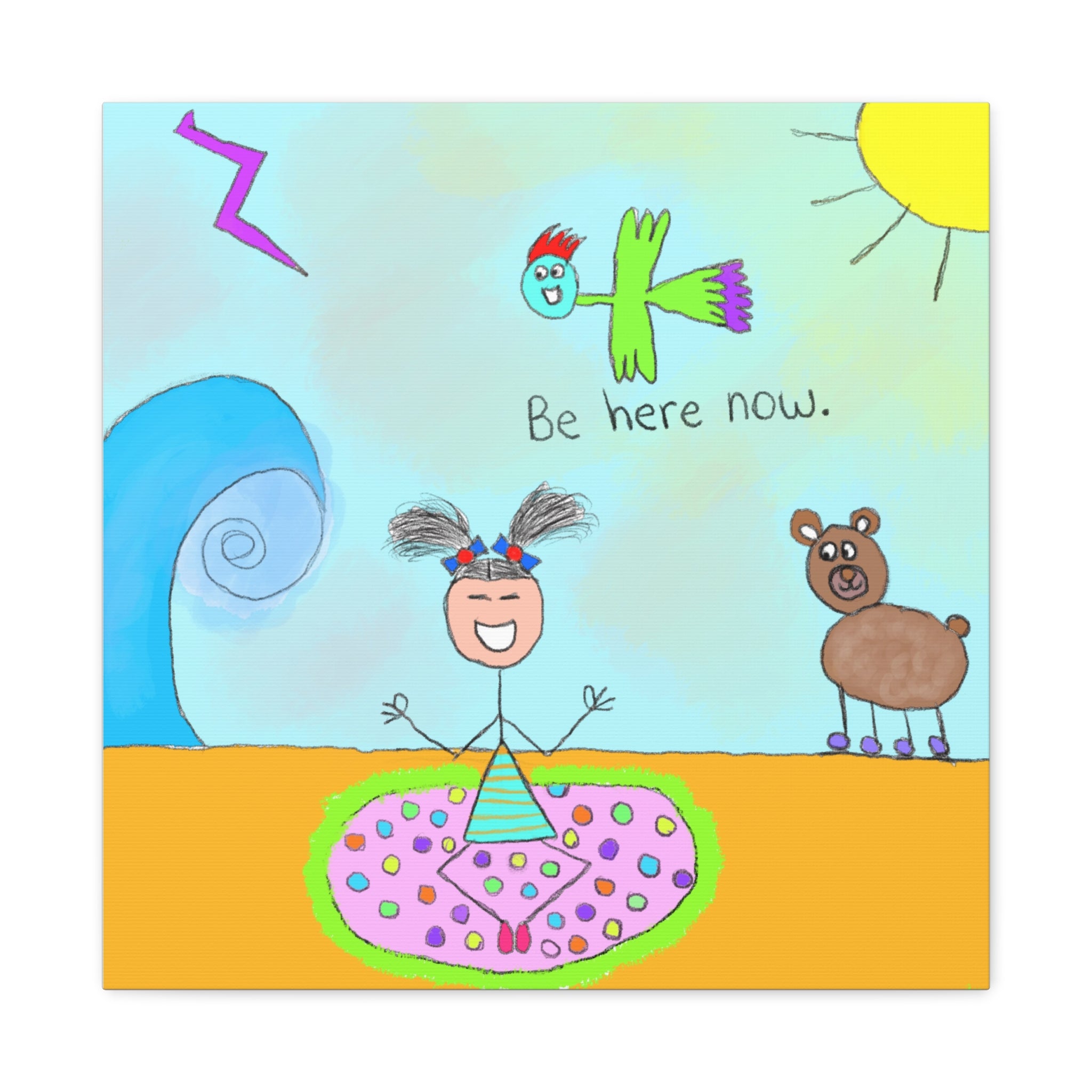 Inspirational Canvas Art "Be Here Now" — Whimsical Illustration