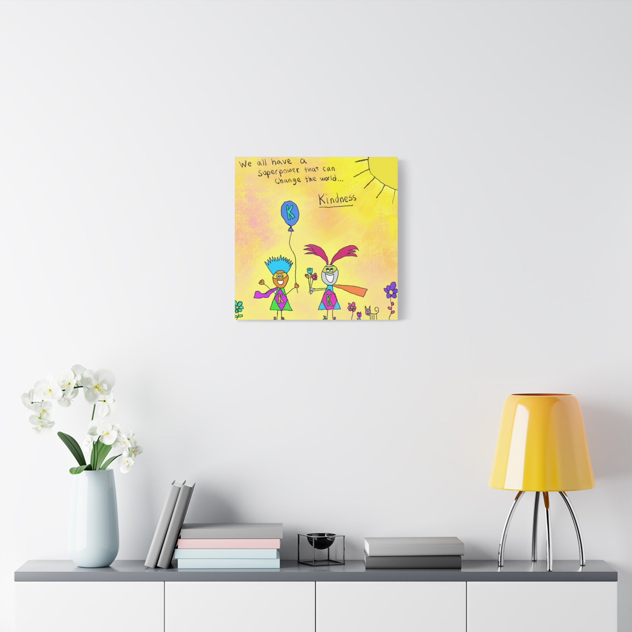 Inspirational Canvas Art "Kindness Superhero" — Whimsical Illustration