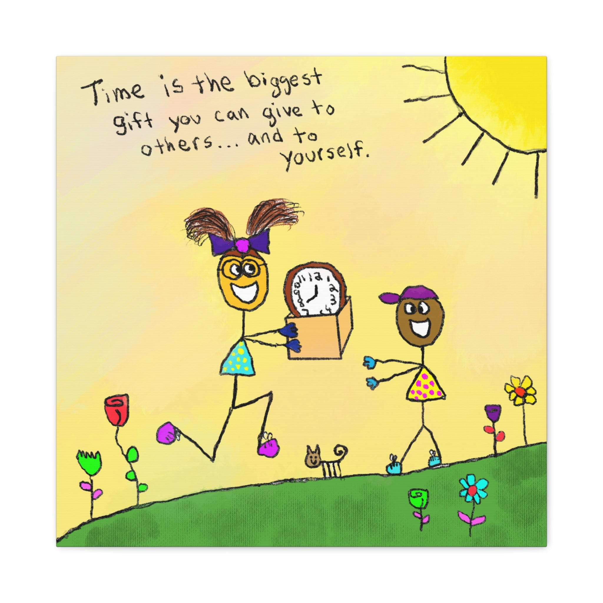 Inspirational Canvas Art "Time Is The Biggest Gift" — Whimsical Illustration