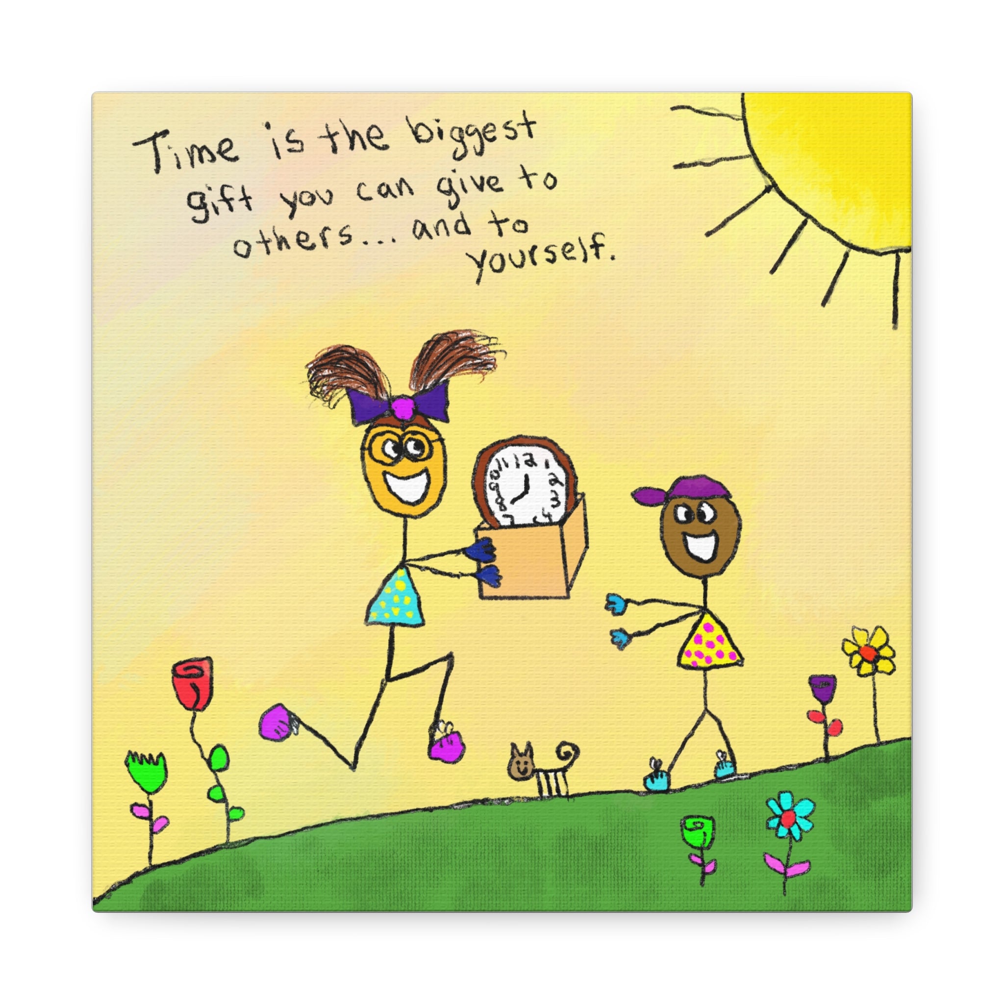 Inspirational Canvas Art "Time Is The Biggest Gift" — Whimsical Illustration