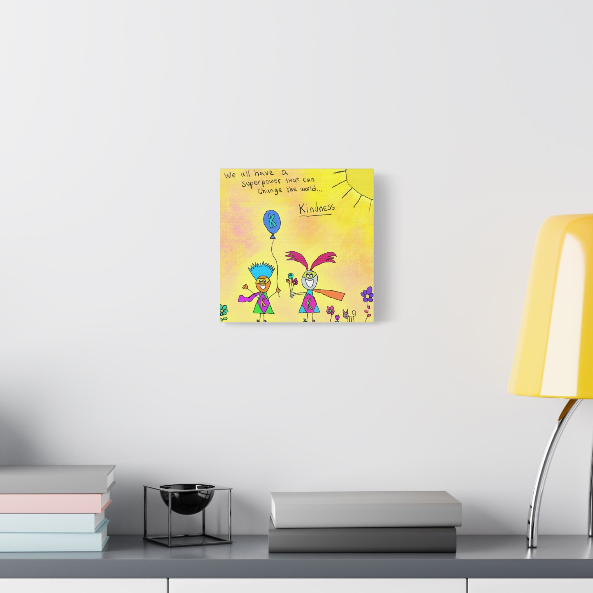 Inspirational Canvas Art "Kindness Superhero" — Whimsical Illustration