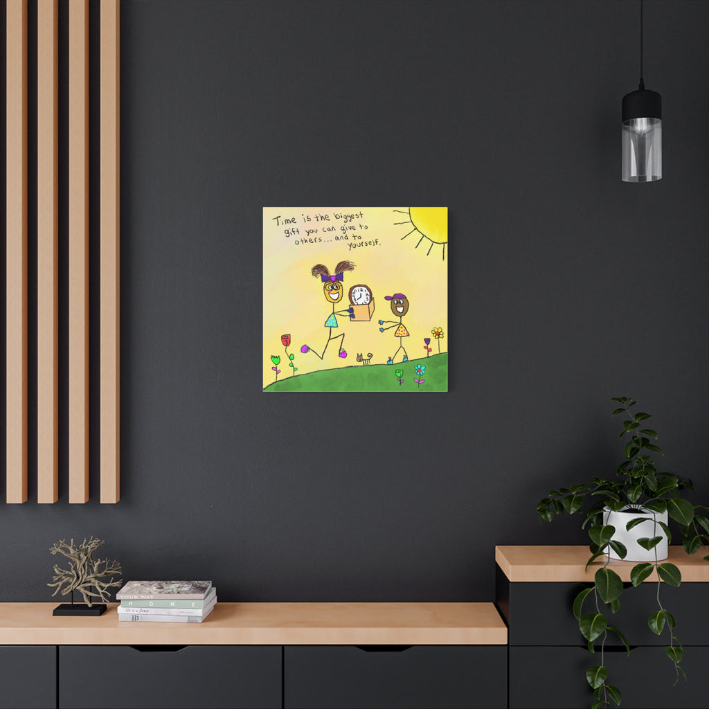 Inspirational Canvas Art "Time Is The Biggest Gift" — Whimsical Illustration