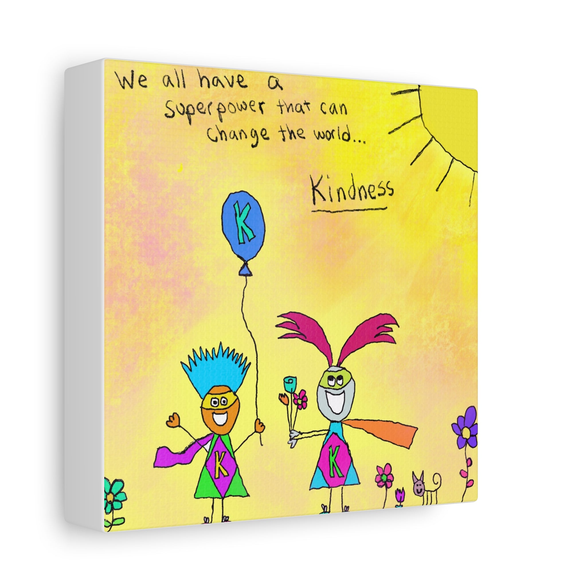 Inspirational Canvas Art "Kindness Superhero" — Whimsical Illustration