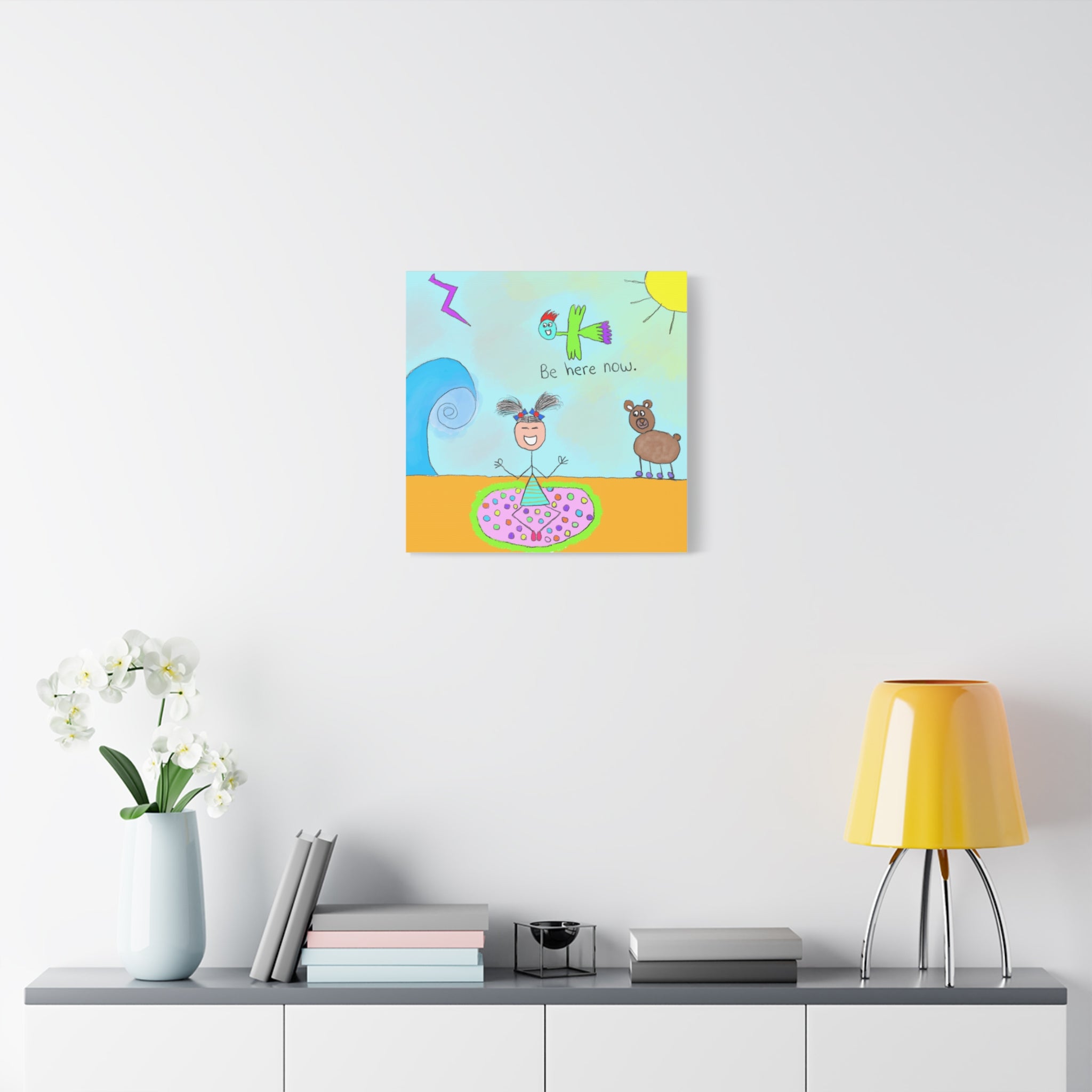 Inspirational Canvas Art "Be Here Now" — Whimsical Illustration